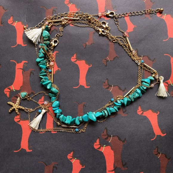 Zara Jewelry - NWOT Zara Blue Stone Layering Tassels Necklace